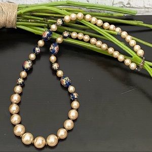 Vintage 1950’s Faux Pearl Blue Hand-painted Beads 28” Necklace